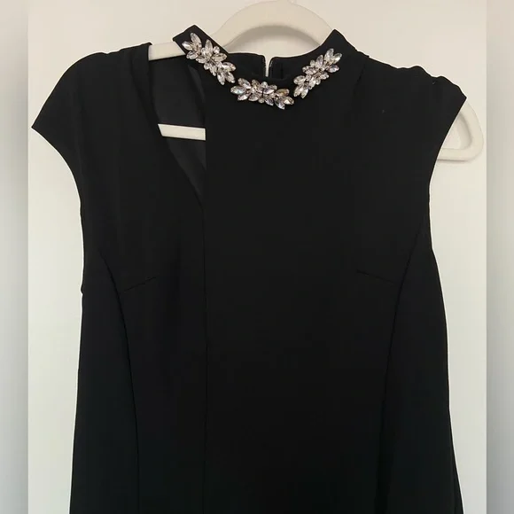 Black A line formal high neck dress with cap sleeves and crystal neckline​ - Picture 5 of 10